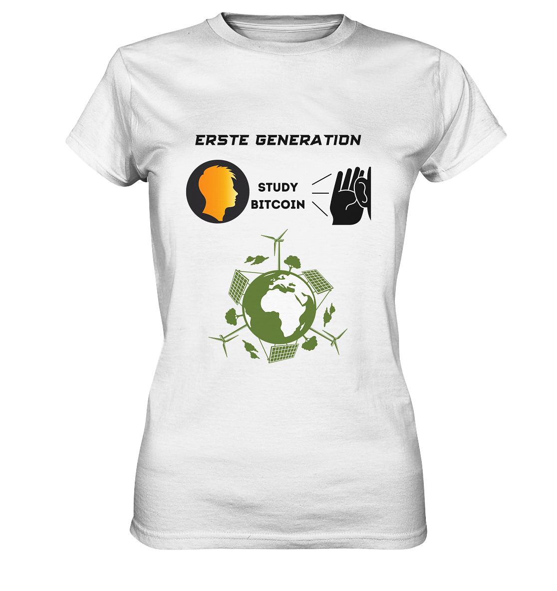 ERSTE (BITCOIN) GENERATION - STUDY BITCOIN (green world Grafik) - LADIES COLLECTION 21% automat. Rabatt bis zum Halving 2024  - Ladies Premium Shirt