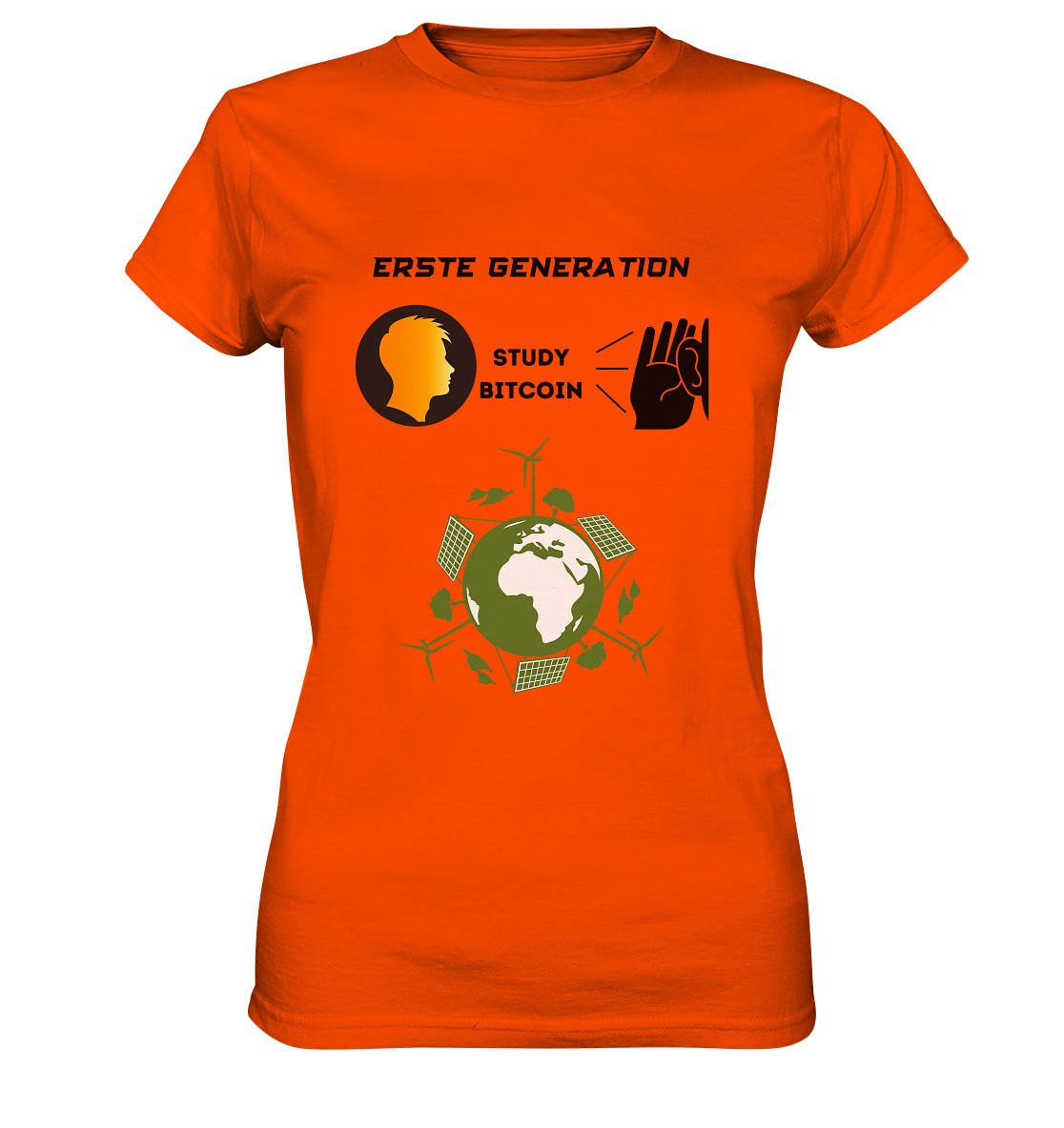 ERSTE (BITCOIN) GENERATION - STUDY BITCOIN (green world Grafik) - LADIES COLLECTION 21% automat. Rabatt bis zum Halving 2024  - Ladies Premium Shirt