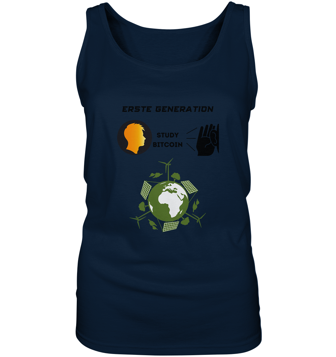 ERSTE (BITCOIN) GENERATION - STUDY BITCOIN (green world Grafik) - LADIES COLLECTION 21% automat. Rabatt bis zum Halving 2024  - Ladies Tank-Top