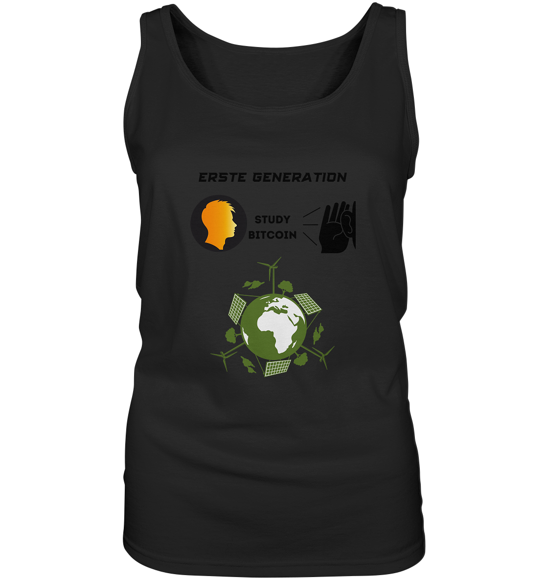 ERSTE (BITCOIN) GENERATION - STUDY BITCOIN (green world Grafik) - LADIES COLLECTION 21% automat. Rabatt bis zum Halving 2024  - Ladies Tank-Top