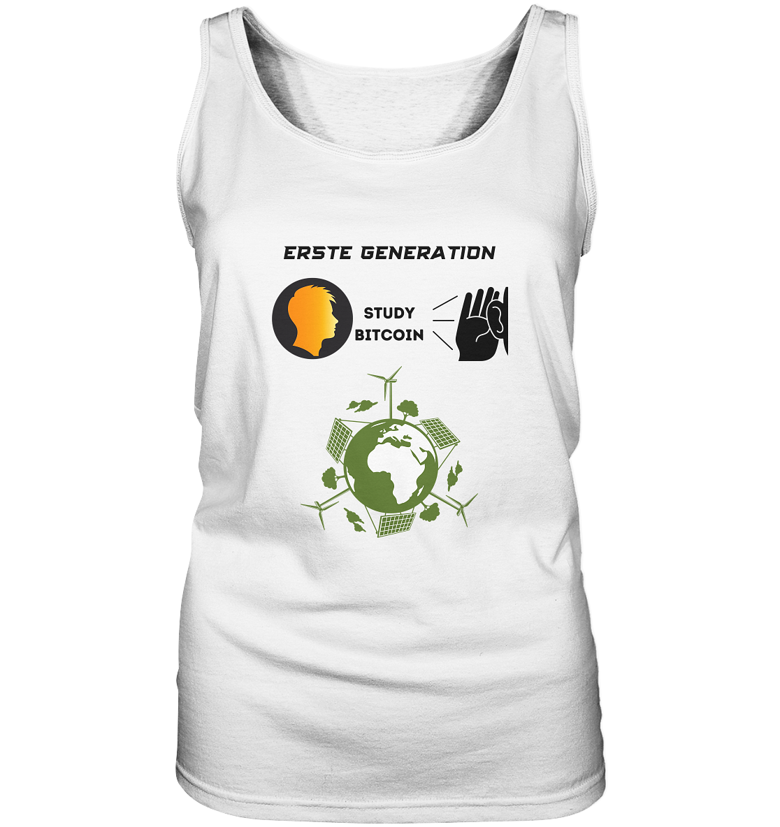 ERSTE (BITCOIN) GENERATION - STUDY BITCOIN (green world Grafik) - LADIES COLLECTION 21% automat. Rabatt bis zum Halving 2024  - Ladies Tank-Top