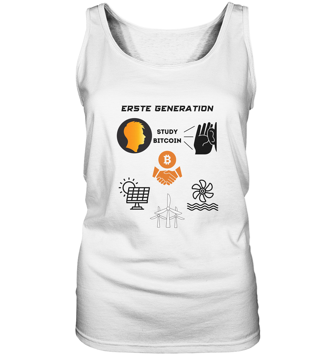 ERSTE (BITCOIN) GENERATION - STUDY BITCOIN (3 grüne Energie Grafiken) - LADIES COLLECTION 21% automat. Rabatt bis zum Halving 2024   - Ladies Tank-Top