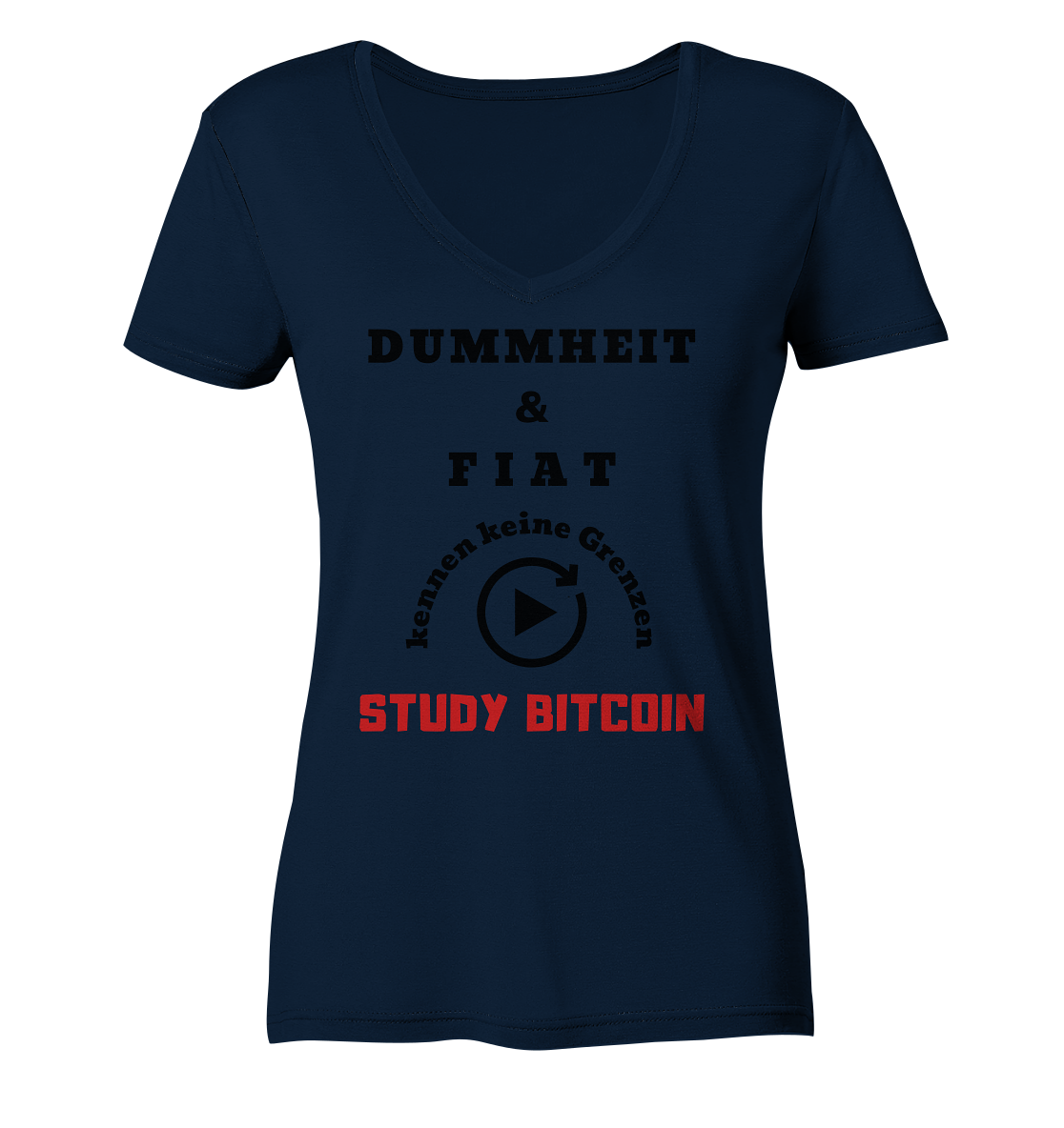 DUMMHEIT UND FIAT KENNEN KEINE GRENZEN - STUDY BITCOIN (ROT) # ENDLOS-PLAYBUTTON - Ladies Collection 21% Rabatt bis zum Halving 2024 - Ladies V-Neck Shirt
