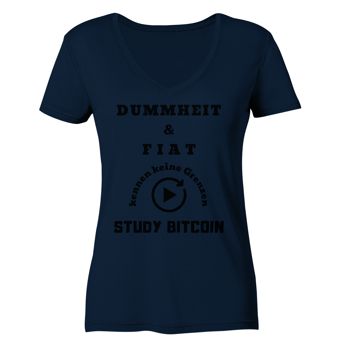 DUMMHEIT UND FIAT KENNEN KEINE GRENZEN - STUDY BITCOIN (ENDLOS-PLAYBUTTON) - Ladies Collection 21% Rabatt bis zum Halving 2024 - Ladies V-Neck Shirt