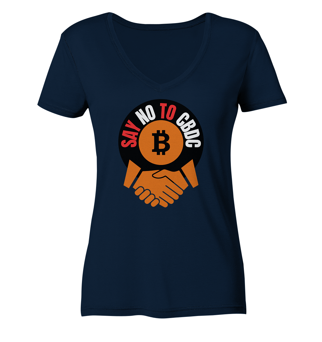 SAY NO TO CBDC - handshake (Ladies Collection 21% Rabatt bis zum Halving 2024)  - Ladies V-Neck Shirt