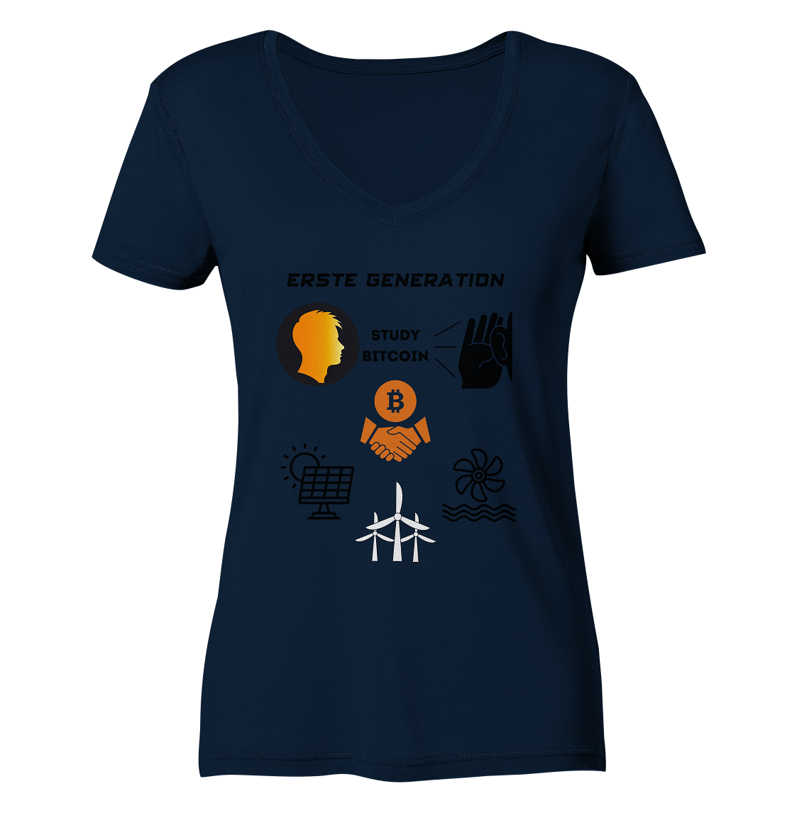 ERSTE (BITCOIN) GENERATION - STUDY BITCOIN (3 grüne Energie Grafiken) - LADIES COLLECTION 21% automat. Rabatt bis zum Halving 2024   - Ladies V-Neck Shirt