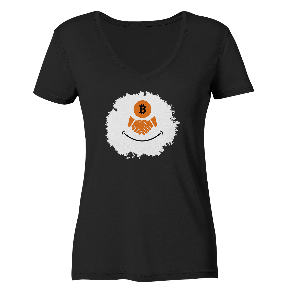 Smiley Bitcoin handshake - (Ladies Collection 21% Rabatt bis zum Halving 2024) - Ladies V-Neck Shirt