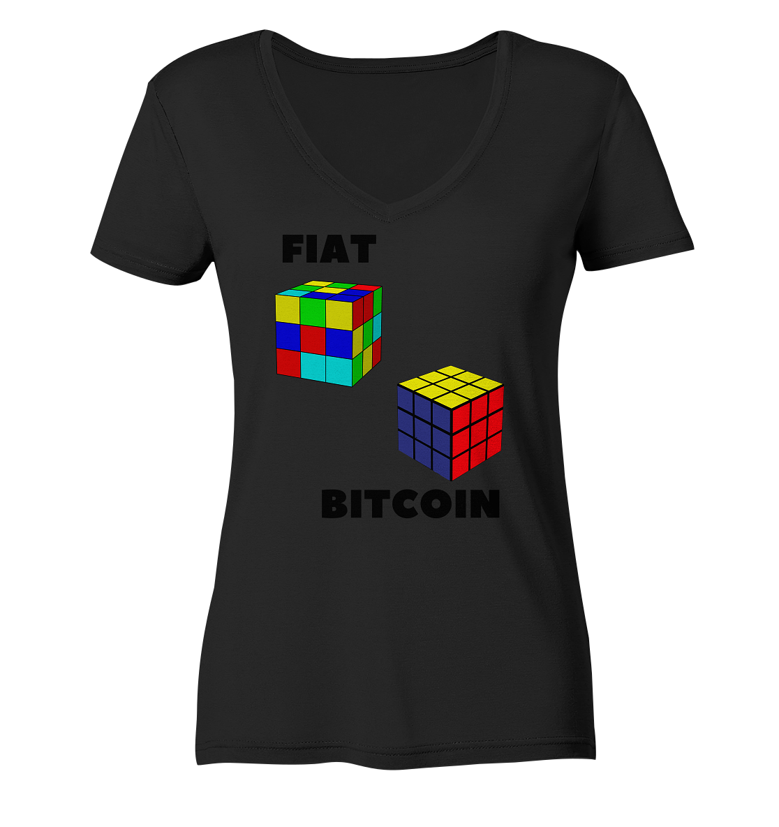 FIAT Cube & BITCOIN Cube - gerade Variante (Ladies Collection 21% Rabatt bis zum Halving 2024)    - Ladies V-Neck Shirt