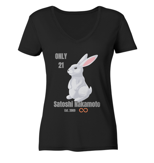 SATOSHI NAKAMOTO Est. 2009 (unendlich) ONLY 21- LADIES COLLECTION 21% automat. Rabatt bis zum Halving 2024  - Ladies V-Neck Shirt
