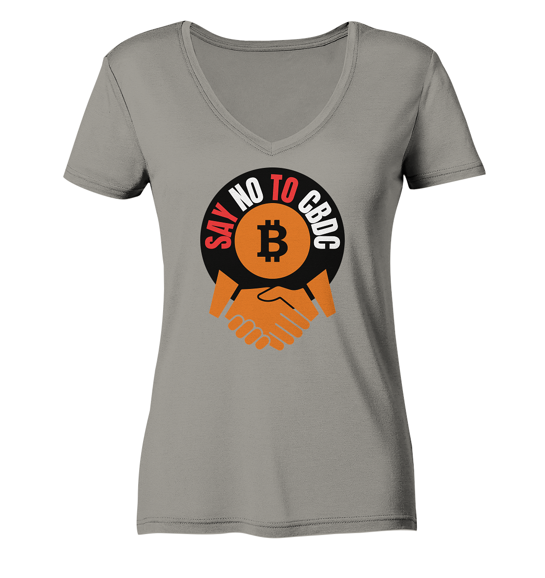 SAY NO TO CBDC - handshake (Ladies Collection 21% Rabatt bis zum Halving 2024)  - Ladies V-Neck Shirt
