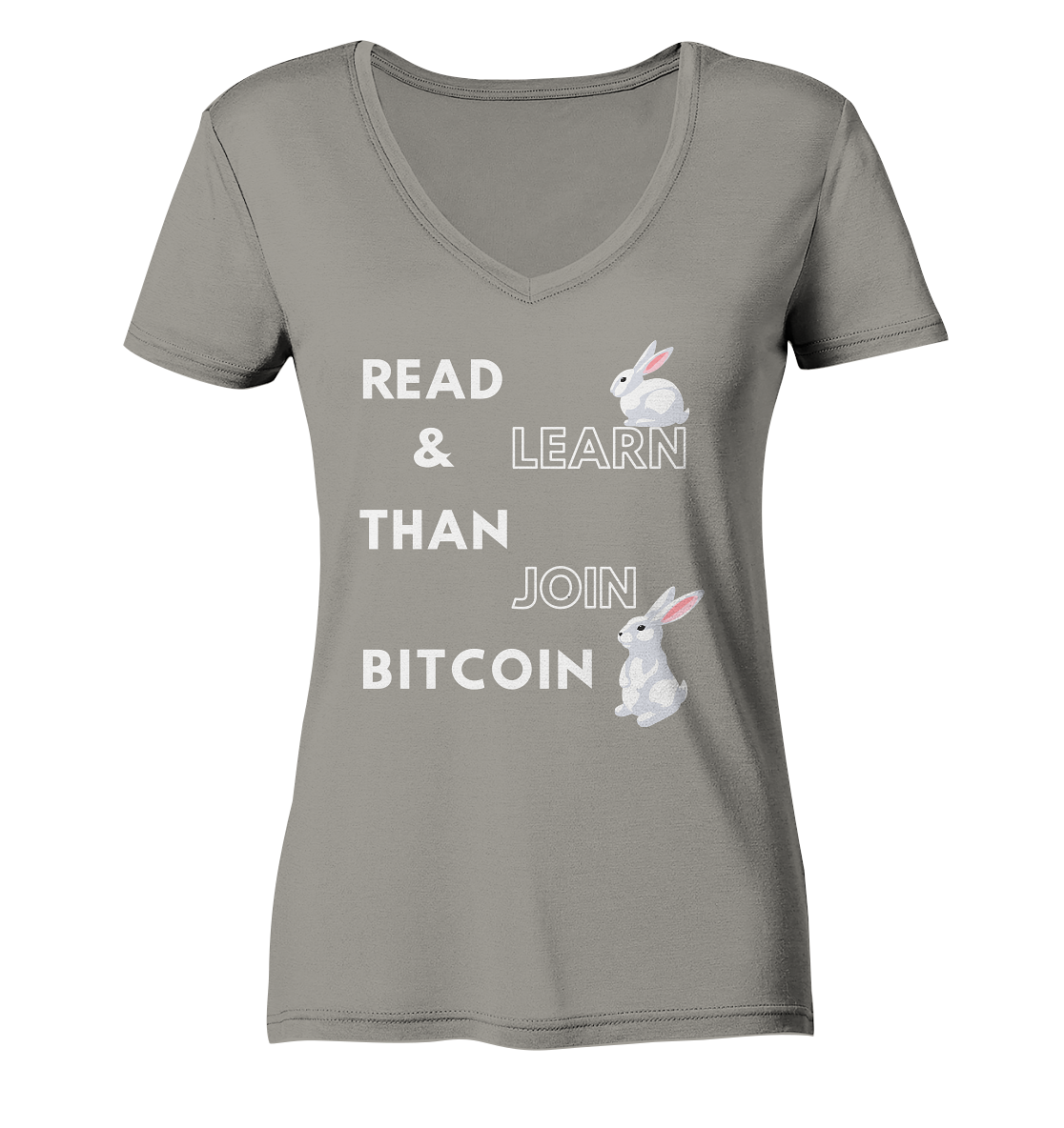 READ & LEARN THAN JOIN BITCOIN - Bunny Version - Ladies Collection  - Ladies V-Neck Shirt