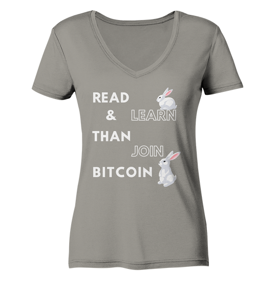 READ & LEARN THAN JOIN BITCOIN - Bunny Version - Ladies Collection  - Ladies V-Neck Shirt