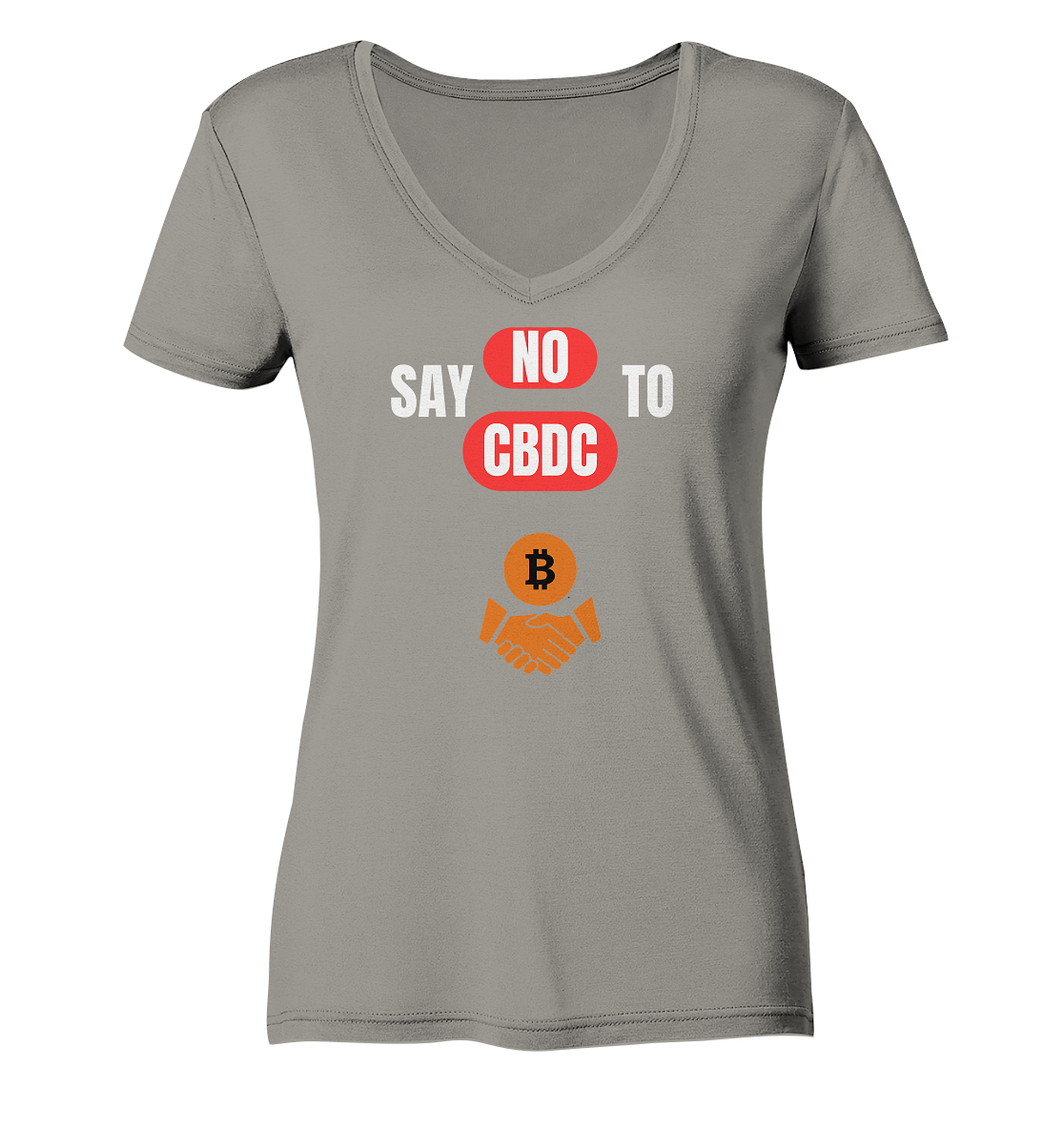 SAY NO TO CBDC - DEFIANCE handshake (Ladies Collection 21% Rabatt bis zum Halving 2024) - Ladies V-Neck Shirt