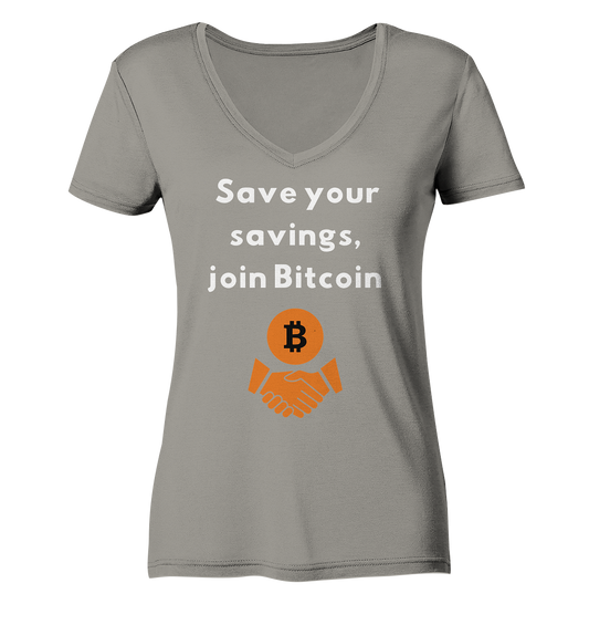 Save your savings join Bitcoin (Ladies Collection 21% Rabatt bis zum Halving 2024) - Ladies V-Neck Shirt