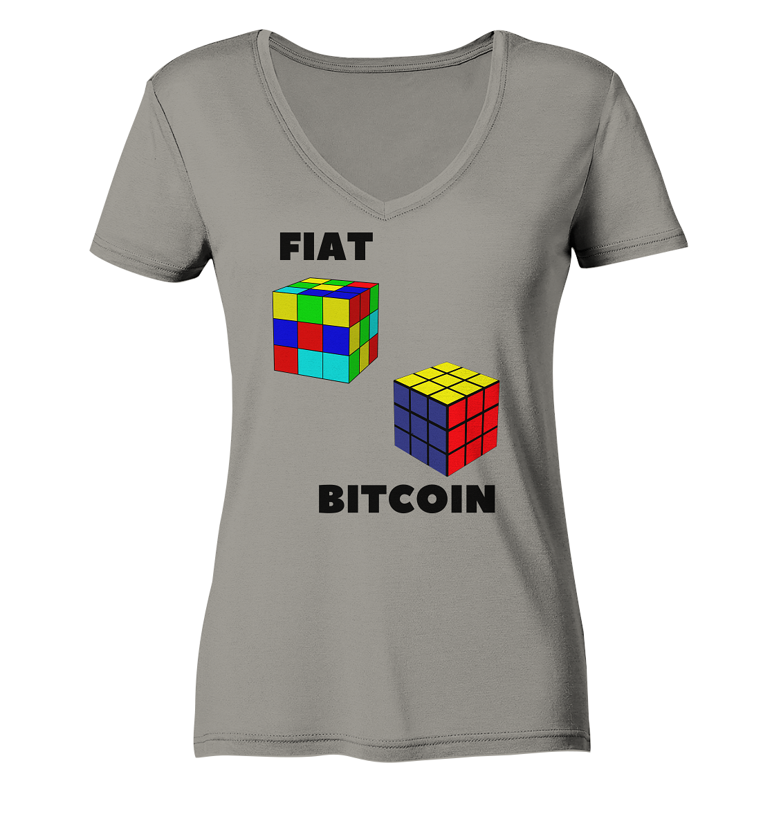 FIAT Cube & BITCOIN Cube - gerade Variante (Ladies Collection 21% Rabatt bis zum Halving 2024)    - Ladies V-Neck Shirt