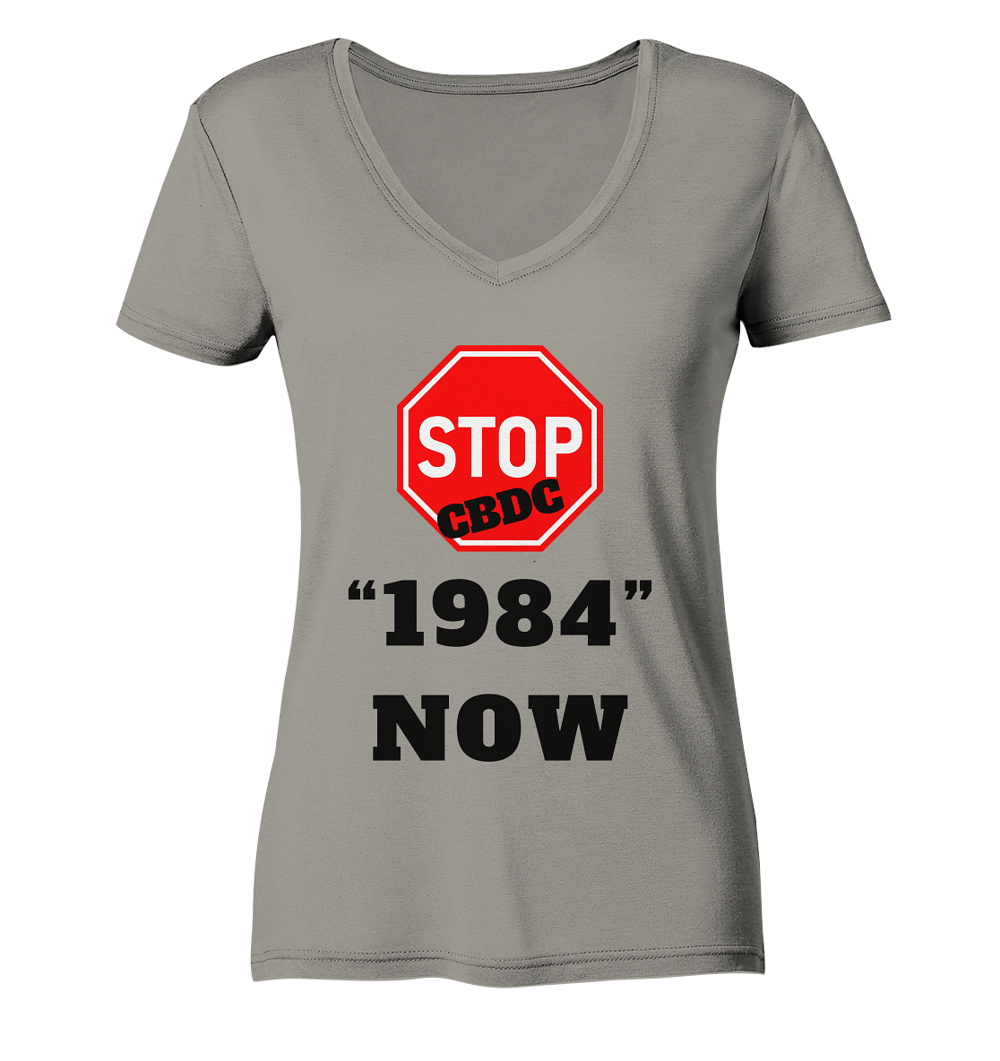 STOP CBDC "1984" NOW - LADIES COLLECTION 21% automat. Rabatt bis zum Halving 2024  - Ladies V-Neck Shirt