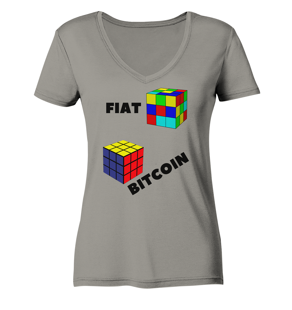 FIAT Cube Bitcoin Cube (Ladies Collection 21% Rabatt bis zum Halving 2024)   - Ladies V-Neck Shirt