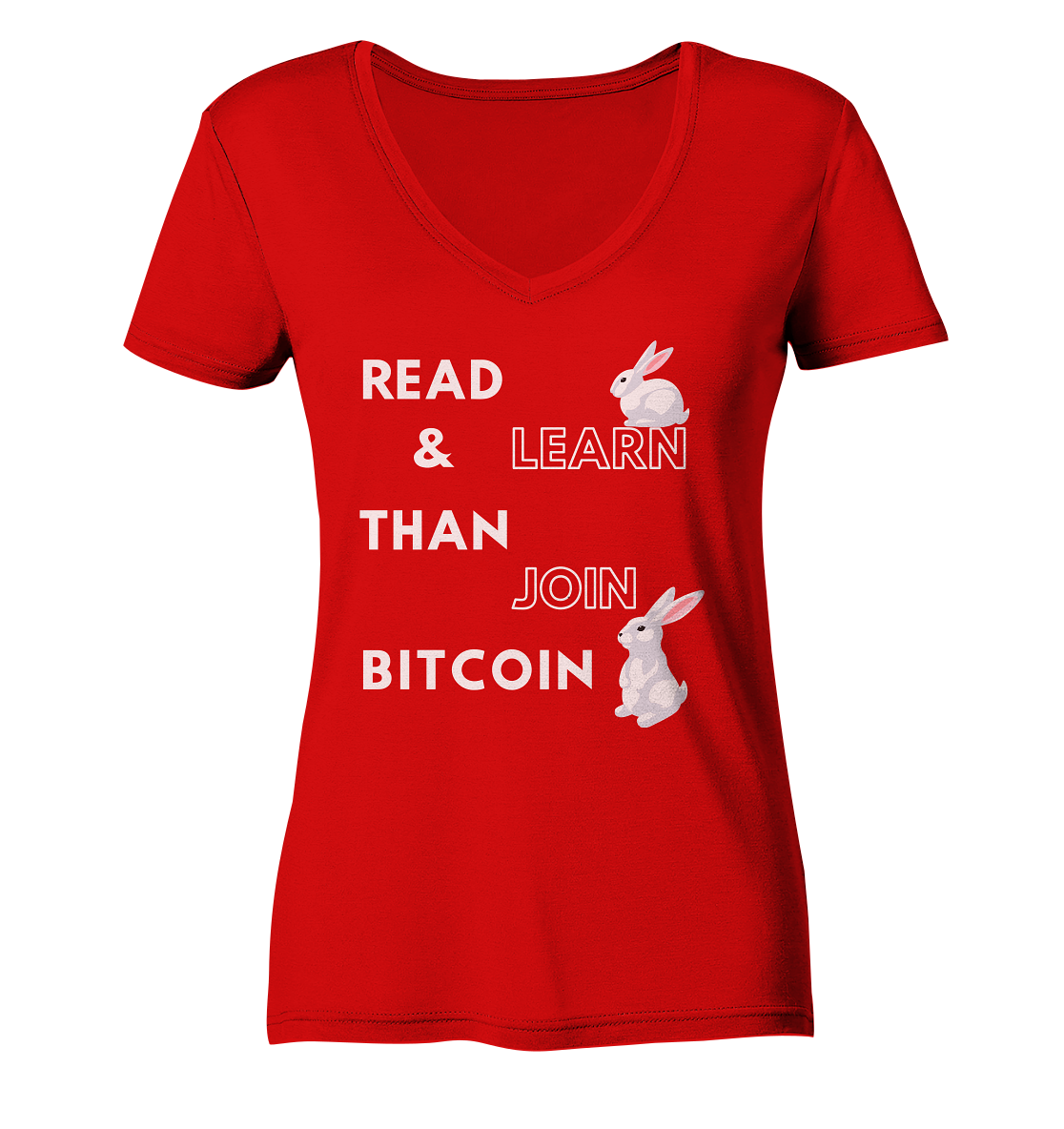 READ & LEARN THAN JOIN BITCOIN - Bunny Version - Ladies Collection  - Ladies V-Neck Shirt