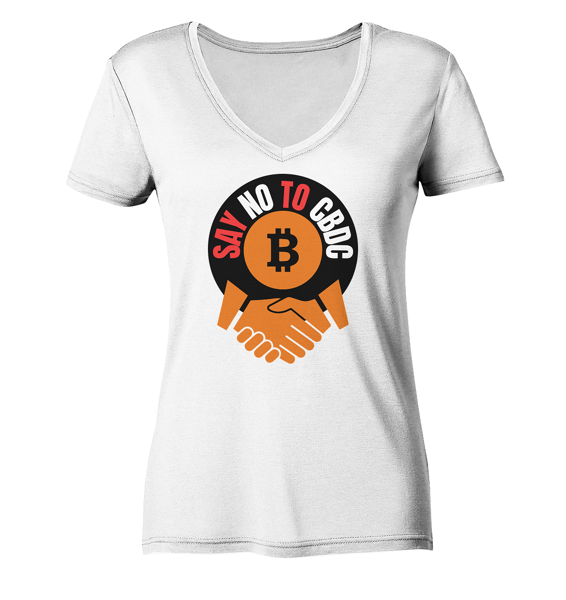 SAY NO TO CBDC - handshake (Ladies Collection 21% Rabatt bis zum Halving 2024)  - Ladies V-Neck Shirt