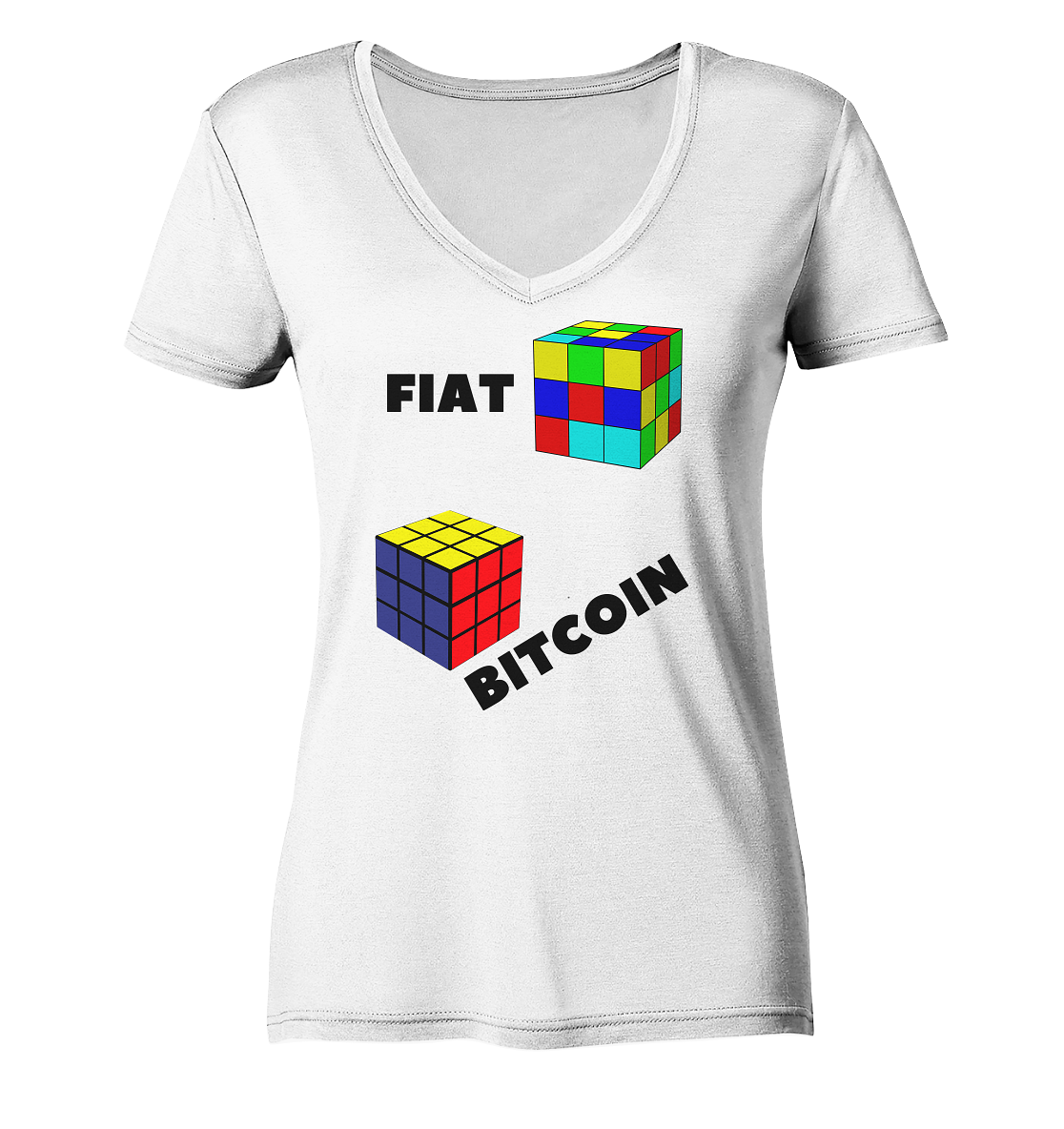 FIAT Cube Bitcoin Cube (Ladies Collection 21% Rabatt bis zum Halving 2024)   - Ladies V-Neck Shirt