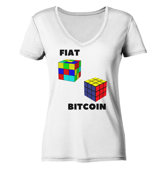 FIAT Cube & BITCOIN Cube - gerade Variante (Ladies Collection 21% Rabatt bis zum Halving 2024)    - Ladies V-Neck Shirt