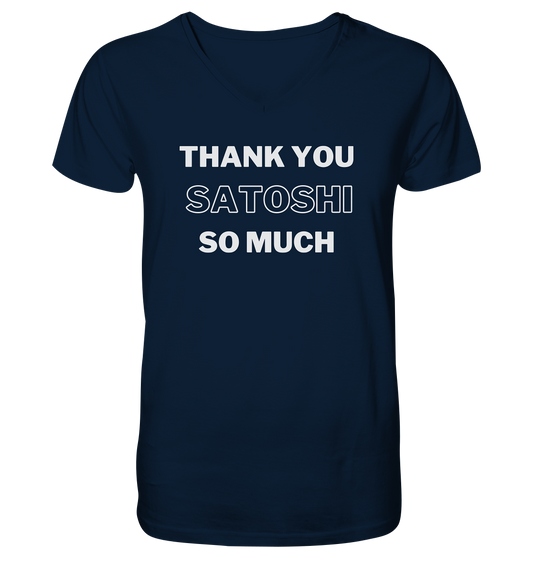 THANK YOU SO MUCH SATOSHI (Version pure white) - Mens Organic V-Neck Shirt