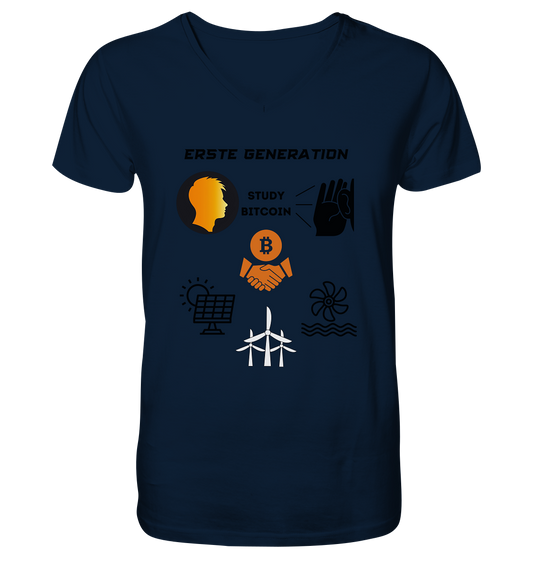 ERSTE (Bitcoin) GENERATION - STUDY BITCOIN - (green Energy 3 Grafiken) - Mens Organic V-Neck Shirt