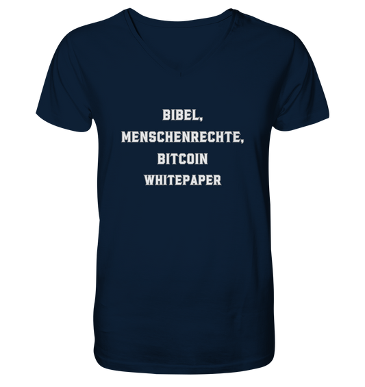 BIBEL, MENSCHENRECHTE, BITCOIN WHITEPAPER - Mens Organic V-Neck Shirt