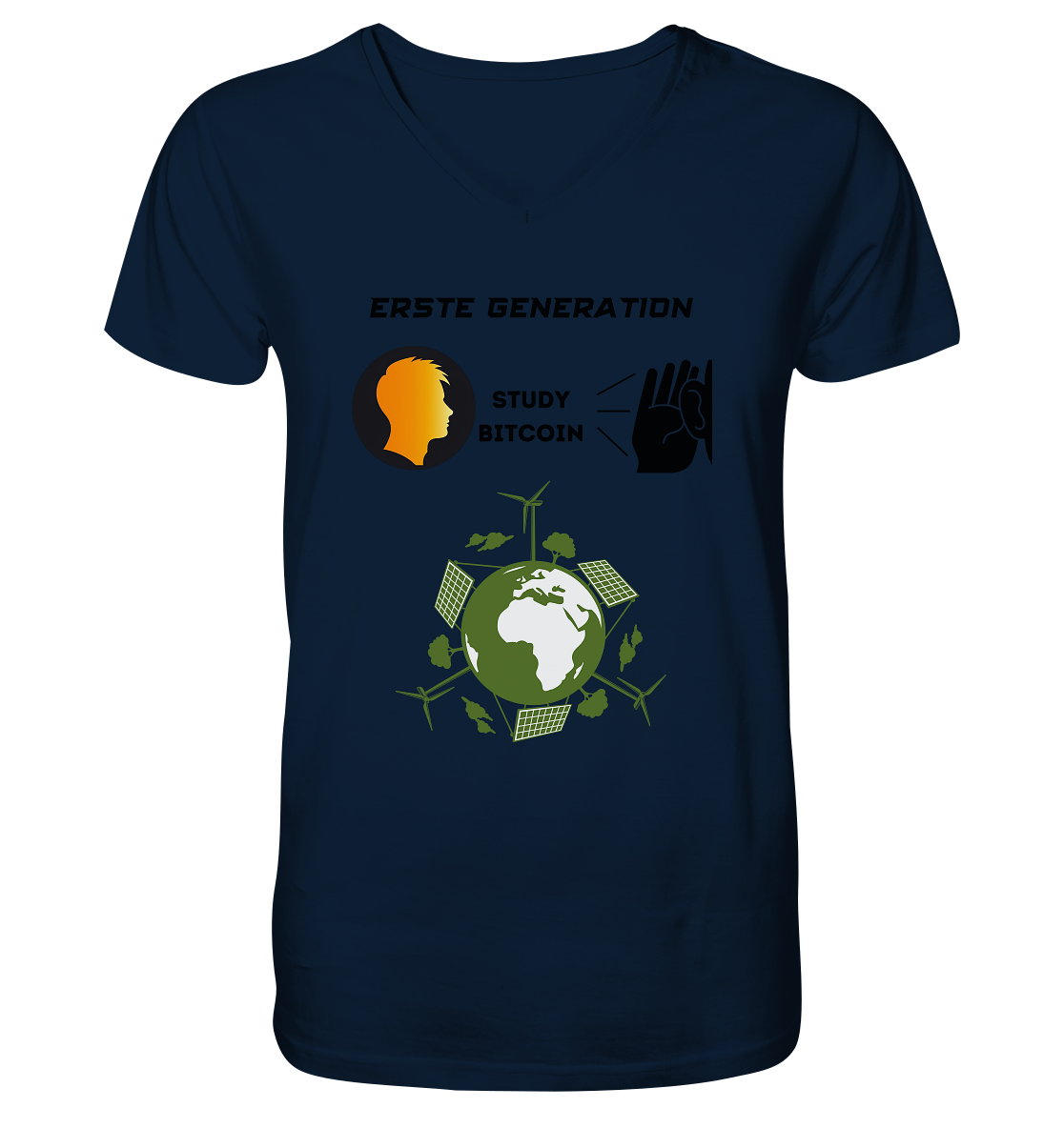 ERSTE (Bitcoin) GENERATION - STUDY BITCOIN - (green Energy Grafik) - Mens Organic V-Neck Shirt