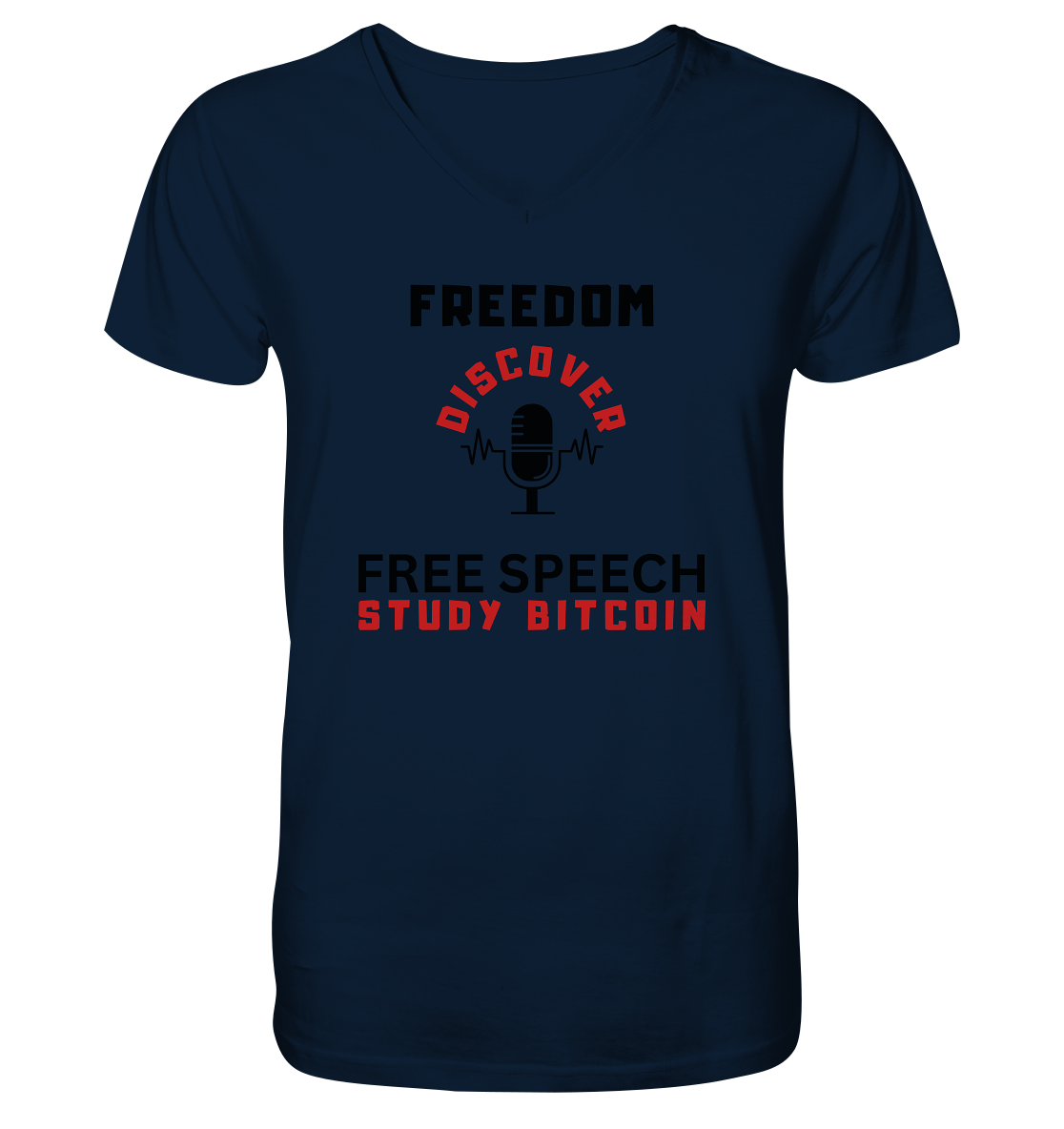 FREEDOM (Mikrofon) DISCOVER FREE SPEECH, STUDY BITCOIN   - Mens Organic V-Neck Shirt