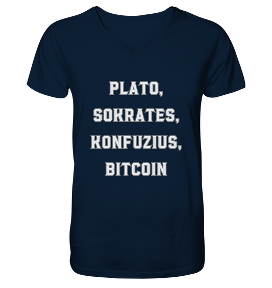 PLATO, SOKRATES, KONFUZIUS, BITCOIN  - Mens Organic V-Neck Shirt
