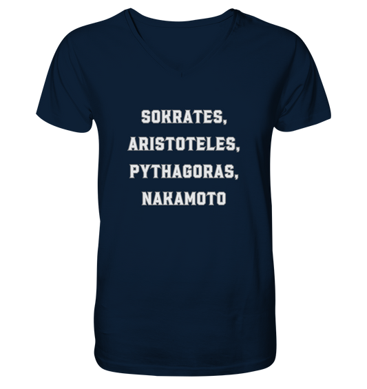 SOKRATES, ARISTOTELES, PHYTHAGORAS, NAKAMOTO  - Mens Organic V-Neck Shirt