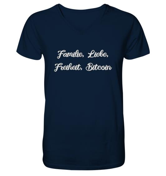 Familie, Liebe, Freiheit, Bitcoin - Mens Organic V-Neck Shirt