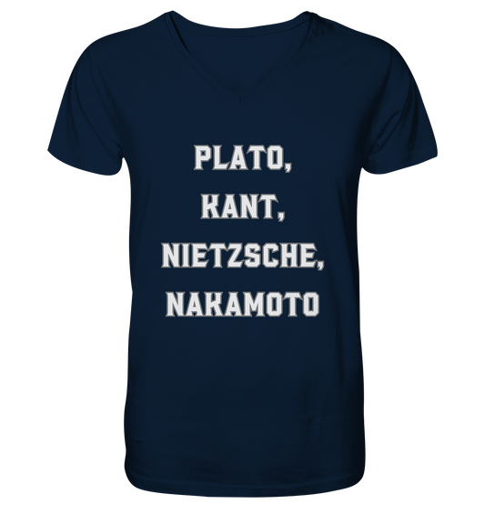 PLATO, KANT, NIETZSCHE, NAKANOTO - Mens Organic V-Neck Shirt