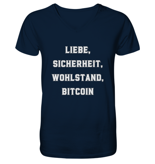 LIEBE, SICHERHEIT, WOHLSTAND, BITCOIN  - Mens Organic V-Neck Shirt