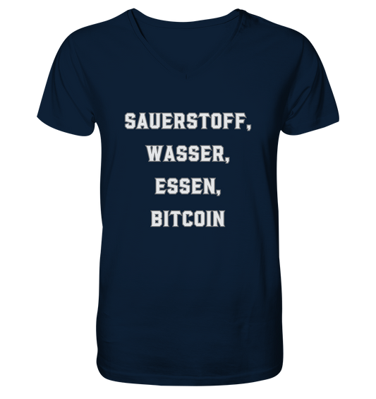 SAUERSTOFF, WASSER, ESSEN, BITCOIN - Mens Organic V-Neck Shirt