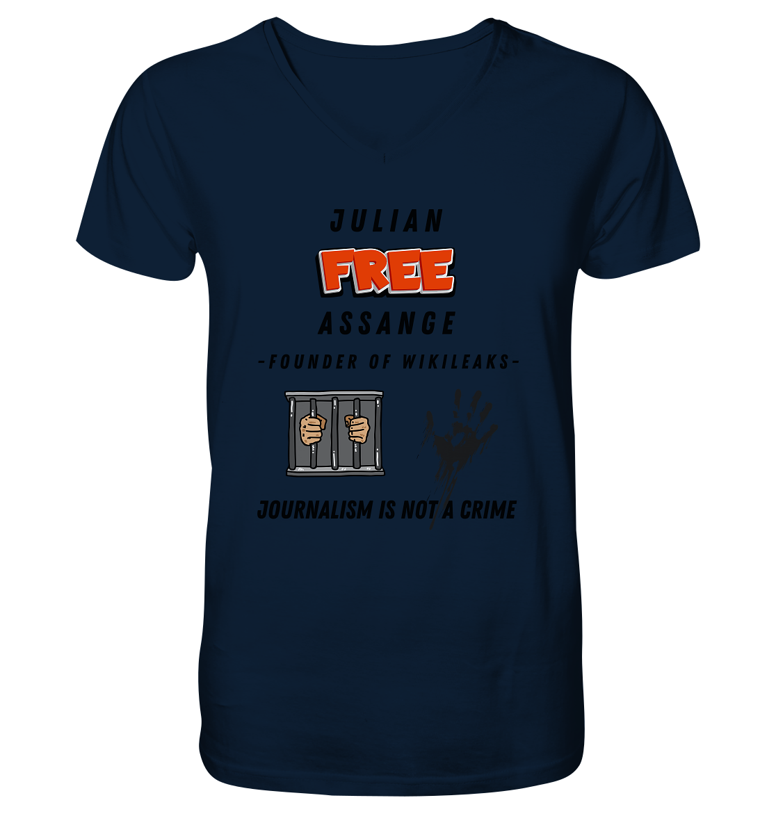 JULIAN FREE ASSANGE (little) - FOUNDER OF WIKILEAKS - JOURNALISM IS NOT A CRIME (2 GRAFIKEN) - Mens Organic V-Neck Shirt