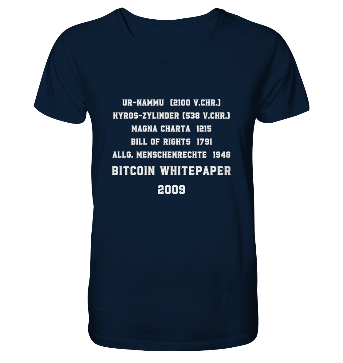Wichtigste Dokumente der Welt bis zum BITCOIN Whitepaper (2009) - Mens Organic V-Neck Shirt