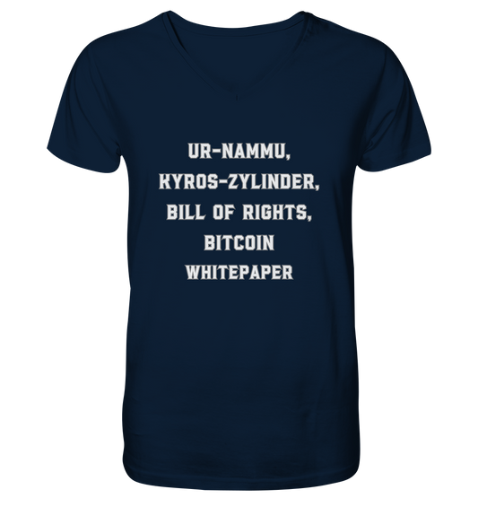 UR-NAMMU, KYROS-ZYLINDER, BILL OF RIGHTS, BITCOIN WHITEPAPER - Mens Organic V-Neck Shirt