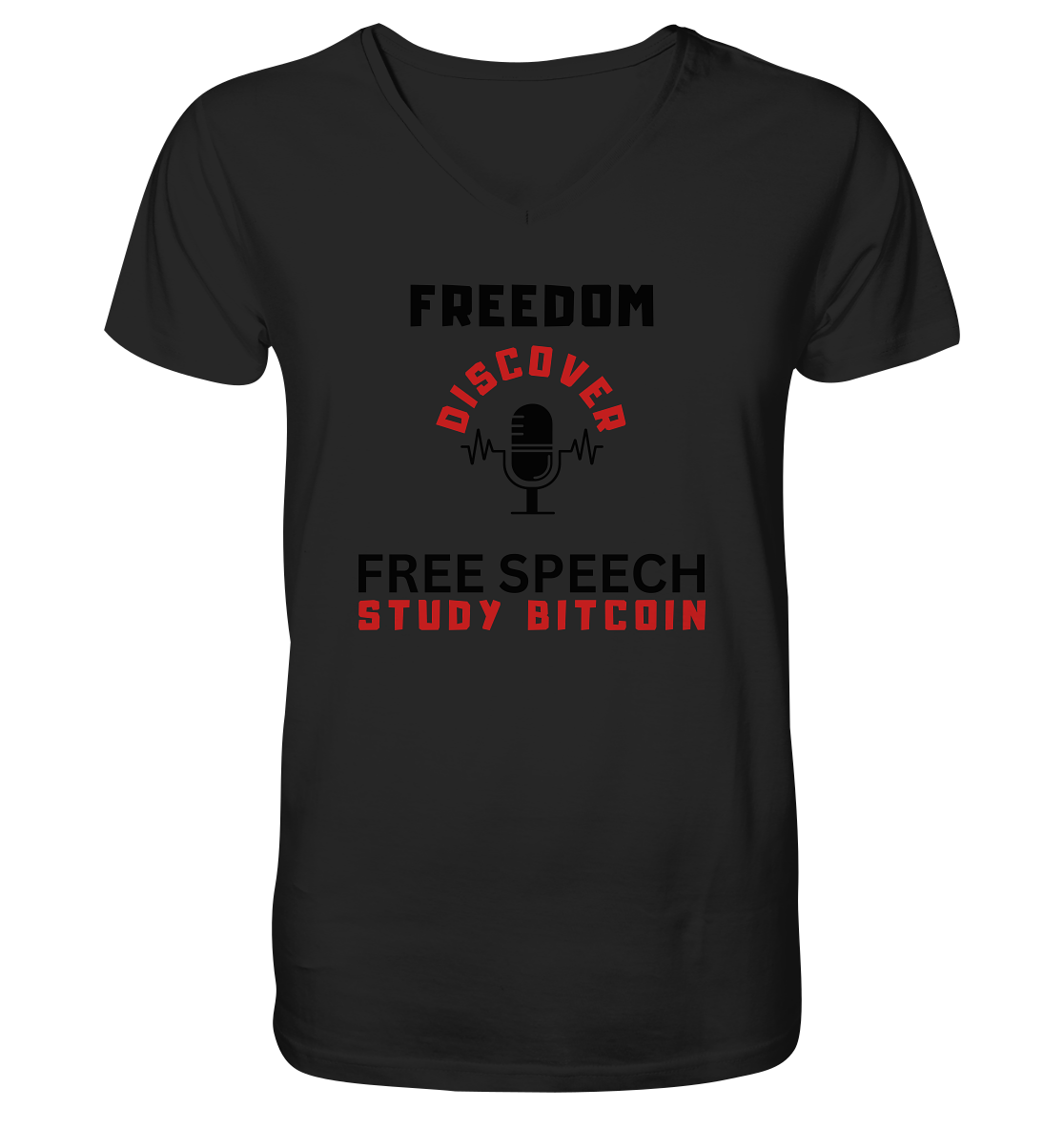 FREEDOM (Mikrofon) DISCOVER FREE SPEECH, STUDY BITCOIN   - Mens Organic V-Neck Shirt