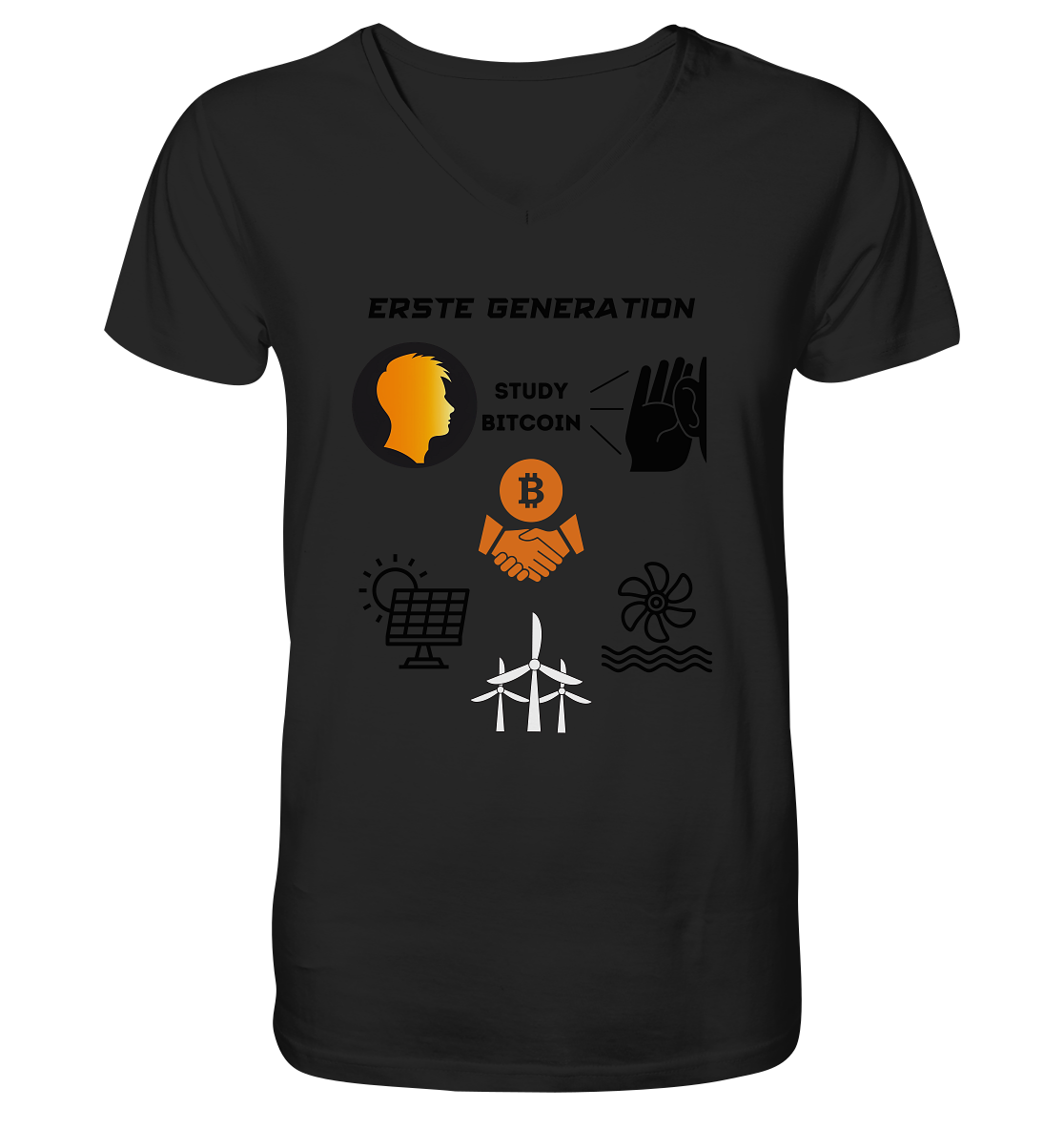 ERSTE (Bitcoin) GENERATION - STUDY BITCOIN - (green Energy 3 Grafiken) - Mens Organic V-Neck Shirt