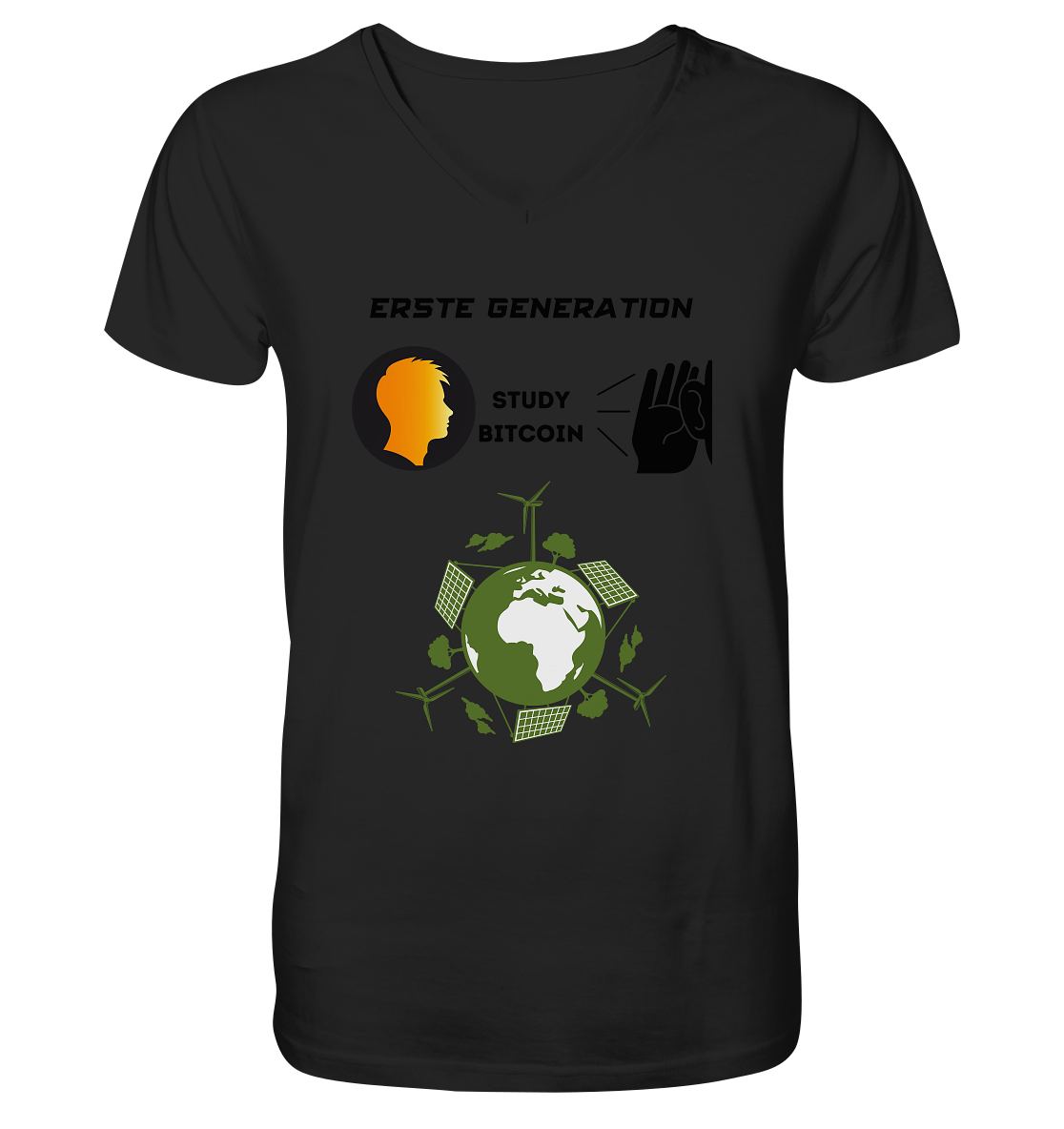ERSTE (Bitcoin) GENERATION - STUDY BITCOIN - (green Energy Grafik) - Mens Organic V-Neck Shirt