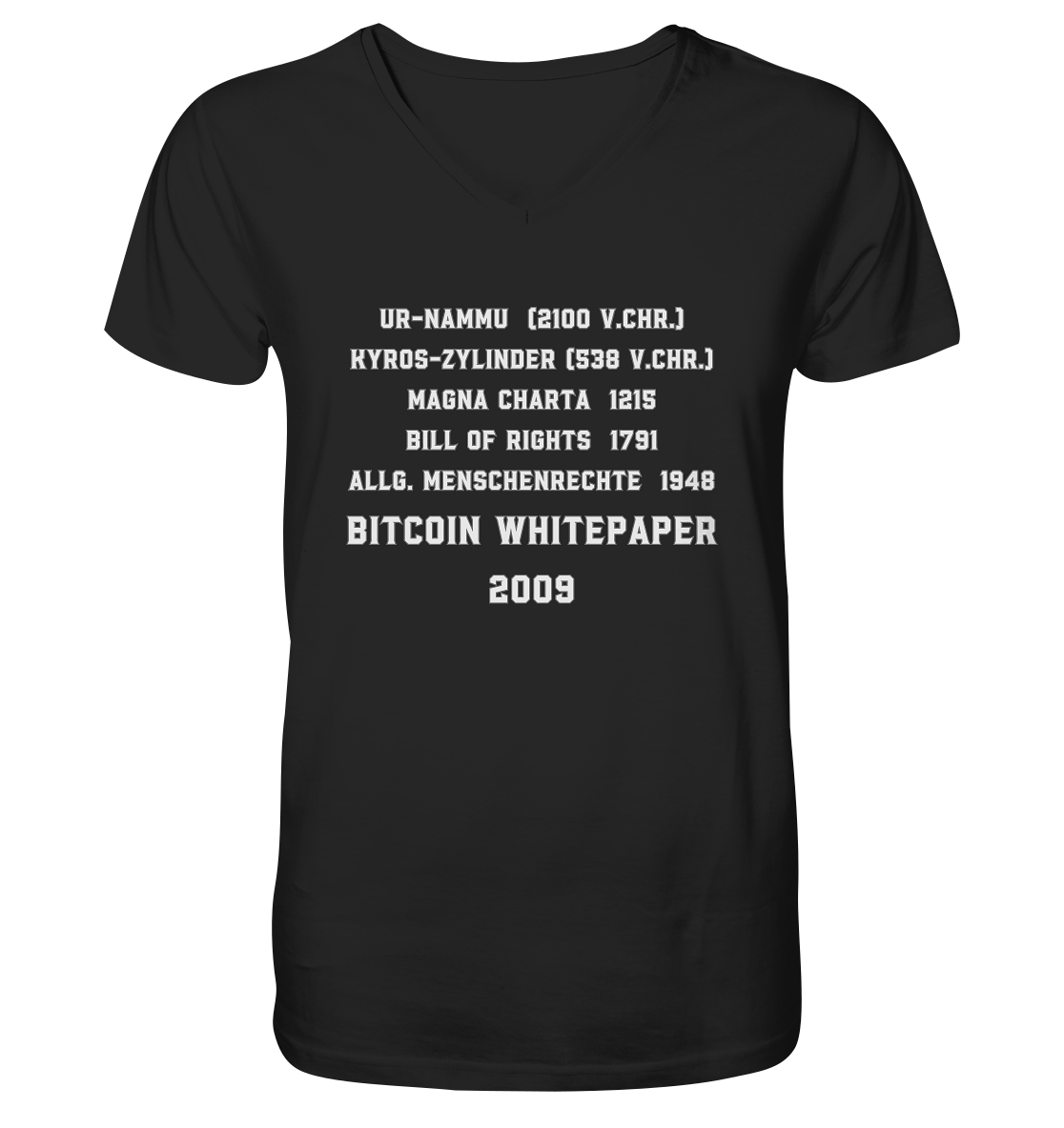 Wichtigste Dokumente der Welt bis zum BITCOIN Whitepaper (2009) - Mens Organic V-Neck Shirt
