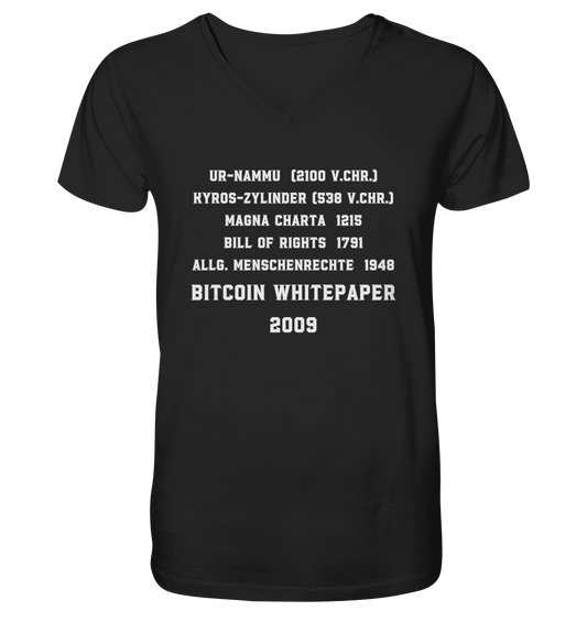 Wichtigste Dokumente der Welt bis zum BITCOIN Whitepaper (2009) - Mens Organic V-Neck Shirt