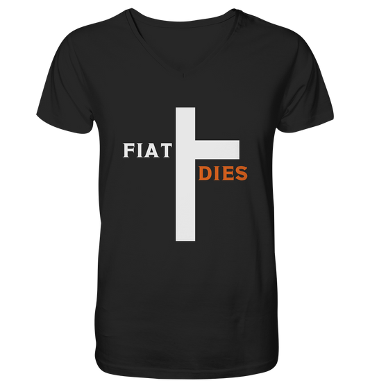 FIAT DIES  (Version: "FIAT" in weiss, "DIES" in orange) - Mens Organic V-Neck Shirt