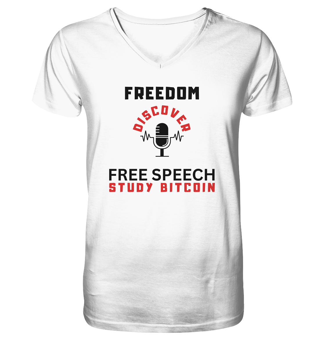 FREEDOM (Mikrofon) DISCOVER FREE SPEECH, STUDY BITCOIN   - Mens Organic V-Neck Shirt