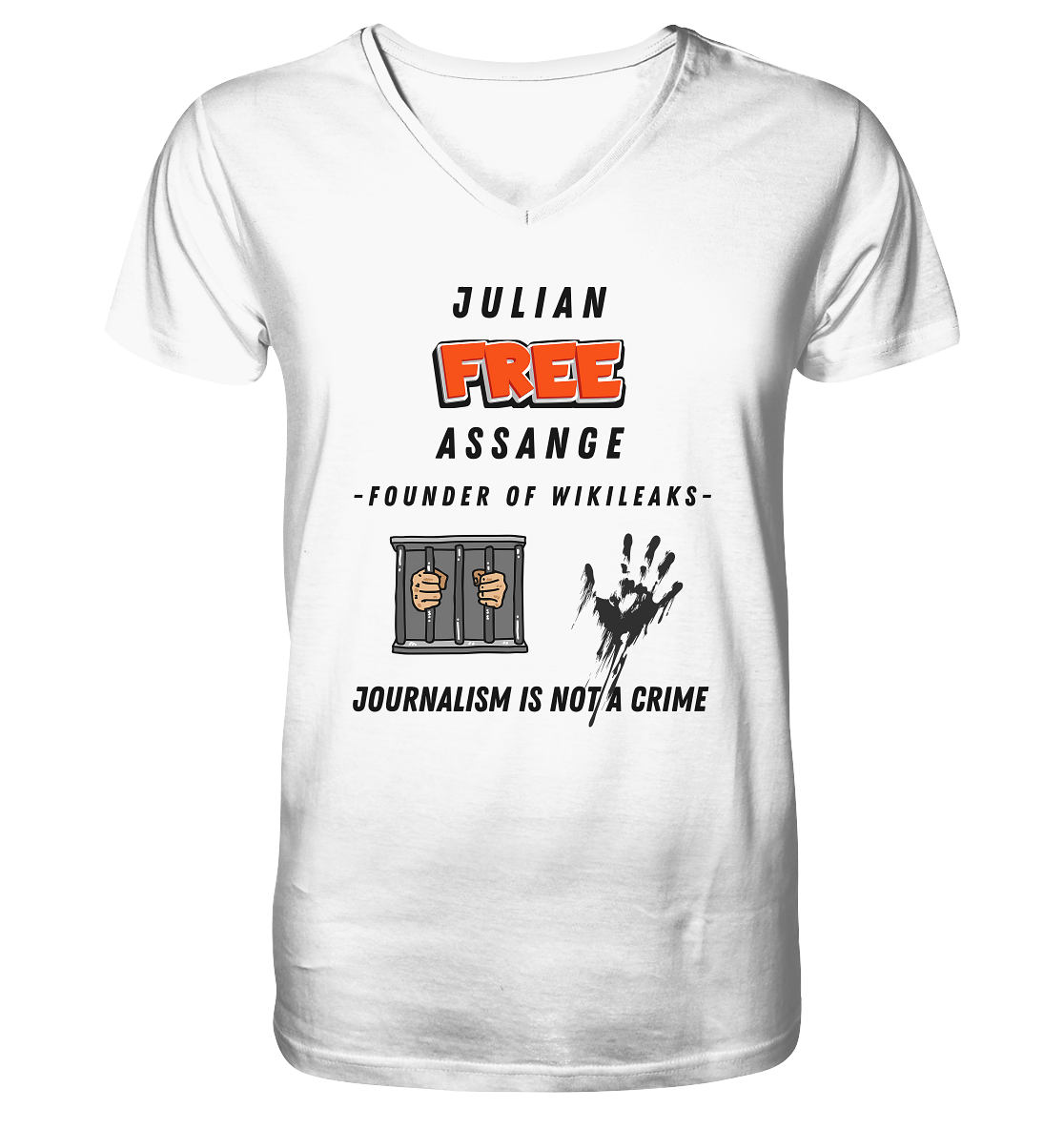 JULIAN FREE ASSANGE (little) - FOUNDER OF WIKILEAKS - JOURNALISM IS NOT A CRIME (2 GRAFIKEN) - Mens Organic V-Neck Shirt