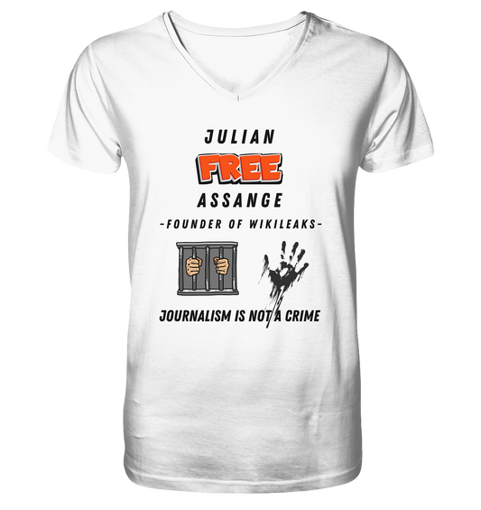 JULIAN FREE ASSANGE (little) - FOUNDER OF WIKILEAKS - JOURNALISM IS NOT A CRIME (2 GRAFIKEN) - Mens Organic V-Neck Shirt