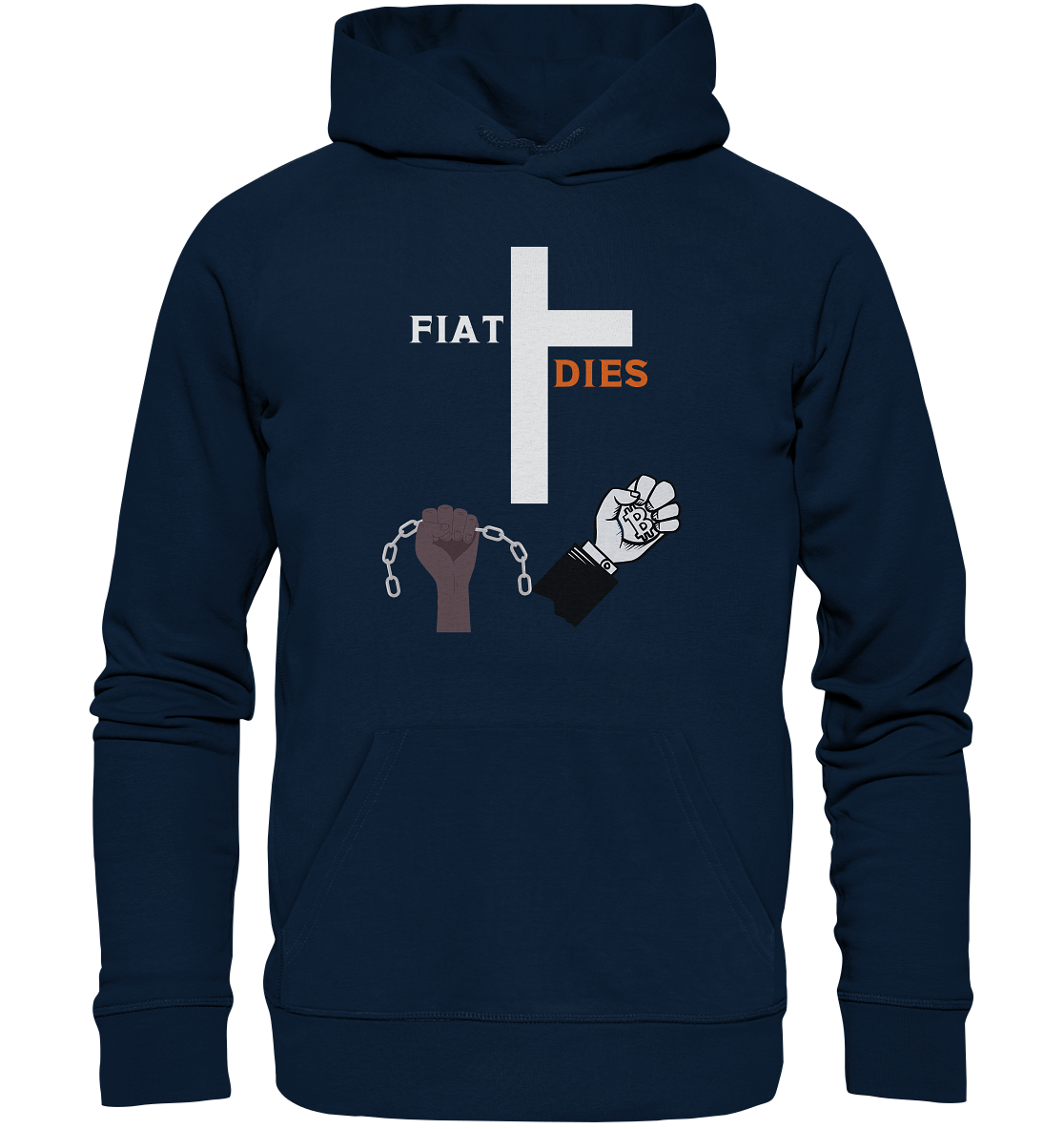 FIAT DIES (Kreuz + gesprengte Ketten & Hand mit Bitcoin) - Organic Basic Hoodie