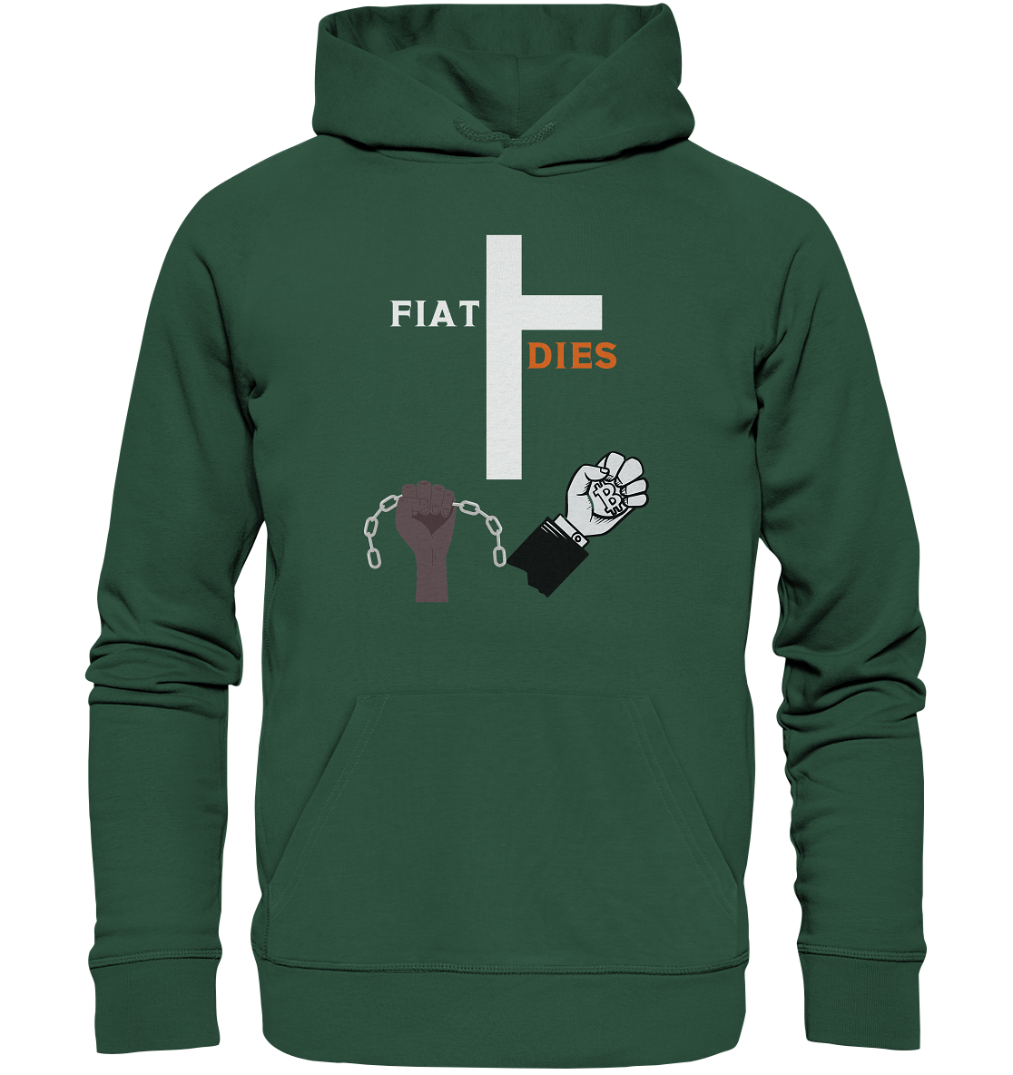 FIAT DIES (Kreuz + gesprengte Ketten & Hand mit Bitcoin) - Organic Basic Hoodie